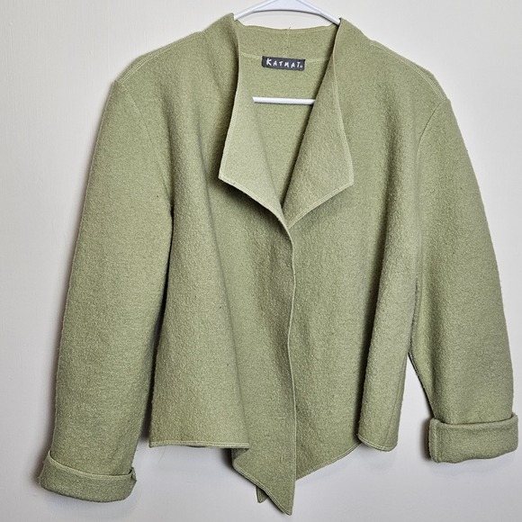 Front Row Jackets & Blazers - Katmai 100% Wool Green Open Front Jacket Waterfall‎ Collar Small